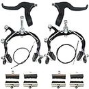 Bike Brake Caliper Set MX Side Pull Brakes 69-96mm Long Reach Rear & Front C Caliper Brake Include Brake levers Brake Wires Brake Calipers and 8 Pieces Brake Rubber Pads for Most TMX MTB Road Bicycles
