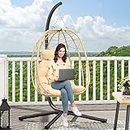 YITAHOME Hanging Egg Chair with Stand Swing Chair Wicker Indoor Outdoor Hammock Egg Chair with Cushions 330lbs for Patio, Bedroom, Garden and Balcony, Single, Beige