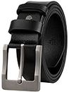 GSG Men's Leather Belt for Jeans, 38 mm Wide, Genuine Leather Belt with Gift Box, M22068-22070, 1-Black, 34-38 inch