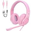 BlueFire Cuffie Gaming per Bambini con Microfono, 3.5mm Bass Stereo Cuffie da Gaming per PS5 Playstation 5 PS4 / Xbox One/Xbox One S/Xbox One X/Switch Nintendo / PS4 Slim / S4 PRO/PC(Rosa)
