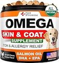Omega 3 for Dogs - Dog Skin and Coat Supplement - Fish Oil for Dogs Chews - Allergy and Dog Itch Relief - Dog Anti Shedding Supplement - Dog Dry Skin Treatment - Salmon Oil - Made in USA - 120 Treats