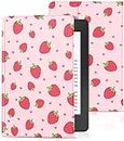 Uppuppy for Kindle Paperwhite 11th Generation Case 6.8 Inch 2021 / Paperwhite Signature Edition Cute Women Girls Teens Unique Strawberry Folio Fabric Paper White Cover with Auto Sleep/Wake E-Reader