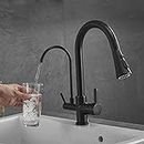 3 Way Filter Tap for Kitchen Sink Kitchen Mixer Taps with Pull Out Spray Swivel Spout Drinking Purifier Water Tap for Under Sink Water Filter System,Black