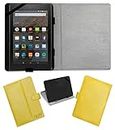 Acm Leather Flip Flap Case Compatible with Amazon Fire Hd 8 Tablet Cover Stand Yellow