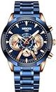 NIBOSI Stainless Steel Blue and Gold Fashion Chronograph Calendar Watch For Men