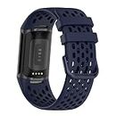 Replacement Smart Watch Strap Compatible with Fitbit Charge 5 or Charge 6 Activity Tracker, Silicone Sports Watch Band Collapse Buckle Adjustable Breathable Mesh Wristband for Men Women (Navy Blue)
