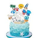 Zyozique 1 Set Hawaiian Beach Cake Decoration Summer Beach Chair and Umbrella Cake Toppers Green Palm Tree Cake Toppers for Hawaiian Theme Birthday Wedding Party Baby Shower Party Decoration Supplies