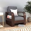 NISHA FURNITURE Solid Sheesham Wood Seater Sofa Set with Grey Cushions for Living Room Furniture, Seater Sofa for Office & Lounge Furniture (Grey - Walnut, 1 Seater Sofa)
