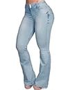 Flamingals Jeans for Women Booty Shaping Stretch Curvy Flare Leg Tummy Control, Bleach Blue, Small