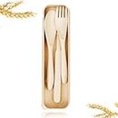 Rusabl Wheat Straw Cutlery Set, Portable Fork, Knife and Spoon Set with Travel Case for School, Easy to Carry, Reusable, Light Weight, Eco-Friendly & Dishwasher Safe (Soft Beige)