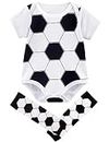 COSLAND Infant Soccer Outfit Baby Boys Cotton Bodysuit with Leg Warmers, White, 0-3 Months