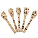 Star War Wooden Spoons Kitchen Utensils - Pattern Burned Organic Non-Stick Bamboo Spoon Spatulas for Cooking - Premium Quality Cookware Creative Gifts for Friend(5 Pcs)