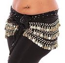 JBD ENT Women's Chiffon Belly Dance Hip Scarf Waistband Belt Skirt with128 Ring Golden Coins 128 Black, Free Size