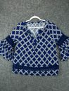Crown & Ivy Shirt Womens Medium Blue White Rayon Bell Sleeve Top Blouse Casual