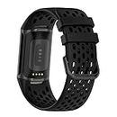 Vaporly UK Replacement Watch Strap for Fitbit Charge 5 Band with Collapse Buckle Sports Mesh Breathable Silicone Wristband (Black)
