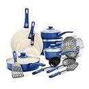 GreenLife Soft Grip Healthy Ceramic Nonstick 16 Piece Kitchen Cookware Pots and Frying Sauce Pans Set, PFAS-Free, Dishwasher Safe, Blue