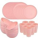 Supernal Pink Wheat Straw Dinnerware Sets, Pink Dishes for 8, Plates and Bowls Sets, Reusable Plastic Plates, Microwave Dishwasher Safe Plates, Pink Plastic Dinnerware Set, Pink Plastic Plates