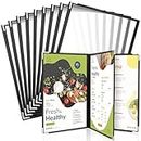 WenYa A4 Menu Covers (10 Pack), 3 Pages 6 View American Style Menu Holders, Black Trim Clear View Wine Menu Cover with Stainless Steel Corner Protectors for Restaurants Bars Cafes