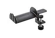 K&M Konig & Meyer 16090.000.55 Headphone Clamp-On Table Holder, Protective Rubber Padded Arm, Table/Shelf Mount, Steel Design, Headset Accessory w/Earbud, Headphone Jack Cable Rack, German Made