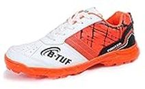 B-TUF Fighter Cricket Shoes/Studs Spikes Sports for Men Women Boys Girls Unisex (White/Orange) Size India/UK 5
