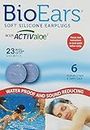 BioEars 41304 Soft Silicone Earplugs with ACTIValoe. Premium silicone. Protection from Water and Noise (6 pairs),Blue