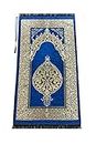 Musulmano tappeto da preghiera con regalo perline di preghiera | Janamaz | Sajjadah | Morbido Preghiera islamica Tappeto | Regali islamici | La preghiera Carpet Mat, ciniglia tessuto, Marina