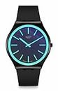 Swatch Casual Watch Black Quartz Stainless Steel Obsidian Shimmer