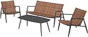 Grand patio Garden Furniture Sets 4 Pieces, All Weather Leather-Look, Vintage Brown All Weather Wicker, Conversation Sets with Lounge Seating and Side Table for Garden, Backyard, Balcony