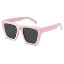 SOJOS Vintage Oversized Square Cat Eye Polarized Sunglasses for Women Trendy Fashion Cateye Style Sunglasses SJ2179 with Pink Frame/Grey Lens
