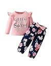 puseky Toddler Baby Girls Clothes 12-18 Months Little Miss Sassy Pants Long Sleeve Ruffle Shirt Top and Floral Pants Outfits Set Pink