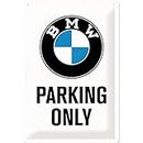 Nostalgic-Art Retro Tin Sign, 7.9" x 11.8", official license product (OLP), BMW – Parking Only White – Gift idea for car accessoires fans, Metal Plaque, Vintage design for decoration