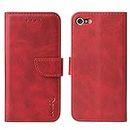 LOLFZ Wallet Case for iPhone 6 iPhone 6S, Vintage Leather Book Case with Card Holder Kickstand Magnetic Closure Flip Case Cover for iPhone 6 iPhone 6S - Red