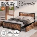 Levede Industrial Bed Frame Double Mattress Base Wooden 4 Storage Drawers