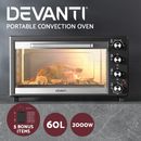 Devanti Electric Convection Oven Bake Benchtop Rotisserie Grill 60L Black