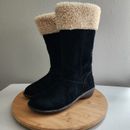 UGG Karyn Boots Womens Size 7 Black Suede Sheepskin Shearling Fur Cuffed Zip 