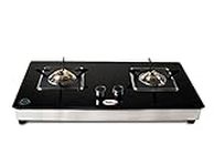 Hornbills 37 Automatic Ignition Hob Design Top Glass Black 2 Burner Gas Stove LPG Compatible (For Cylinder) ISI Certified, Door Step Service with 2 Year Warranty By Hornbills Appliances