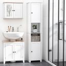 Tall Bathroom Storage Cabinet, Freestanding Linen Tower W/ Shelves, 2 Cupboards