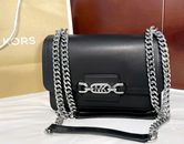 $298 Michael Kors HEATHER LG SHLDR LEATHER Handbag Black MK Purse Bag NEW
