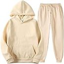 tuduoms Women's Track Suits 2 Piece Casual Solid Jogger Sports Pockets Sweatsuit Lounge Long Sleeve Hoodies and Sweatpant Set, Khaki, Large