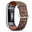 Compatible with Fitbit Charge 2 - Leather Band Bracelet Strap Wristband with Adapters - Leopard Animal Print