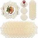CHENGU 24 Pcs Round Pressed Vinyl Placemats Metallic Place Mat Coaster Set Including Placemats and Coasters Non Slip Heat Resistant Washable Table Mats for Dining Table Kitchen Decoration (Gold)
