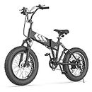 SWAGTRON EB-8 T Fat Tire Foldable Off-Road 20-Inch Wheels Electric Aluminium Alloy Bicycle with Power Assist and Shimano 7-Speed Gear 18" Frame for Unisex Adult, Black, Dual
