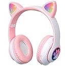 auvstar Auriculares Rosa Bluetooth para Niños con Micrófono Cascos Diadema Oreja Gato Led Light Cat Ear Auriculares Plegable Inalámbricos Regalo para Niños Niña Cumpleaños Navidad (Rosa)