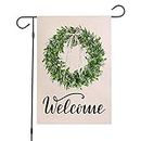 Boxwood Welcome Wreath Garden Flag - Vertical Double Sided ,Spring Summer Fall Valentine's Day Easter Burlap Yard Flag ,Outdoor Rustic Farmhouse Home Decor 12 x 18 Inches(Green)