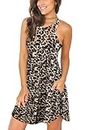 WNEEDU Women's Summer Casual T Shirt Dresses Beach Cover up Plain Pleated Tank Dress, Spotted Pattern Leopard XS