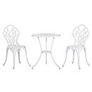 Outsunny 3 Pieces Patio Bistro Set, Outdoor Cast Aluminum Garden Table and Chairs with Umbrella Hole for Balcony, White