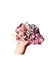Bhajanlal Greenery Pink Silk Hair Scrunchies Large Hair Tie Elastic Hair Bands Set of 5 pcs Rubber Band (Multicolored)