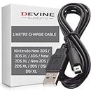 DevineCustomz® 1M USB Charger Cable Compatible for Nintendo New 3DS / 3DS XL / 3DS / New 2DS XL/New 2DS / 2DS XL / 2DS / DSi/DSi XL Black Quality Compact Strong Power Only