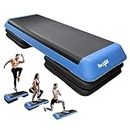 Yes4All Adjustable Workout Aerobic Exercise Step Platform Health Club Size with 4 Adjustable Risers Included and Extra Risers Options - Blue Black