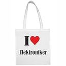 Reifen-Markt Tasche I Love Elektroniker Größe 38x42 Farbe Weiss Druck Schwarz